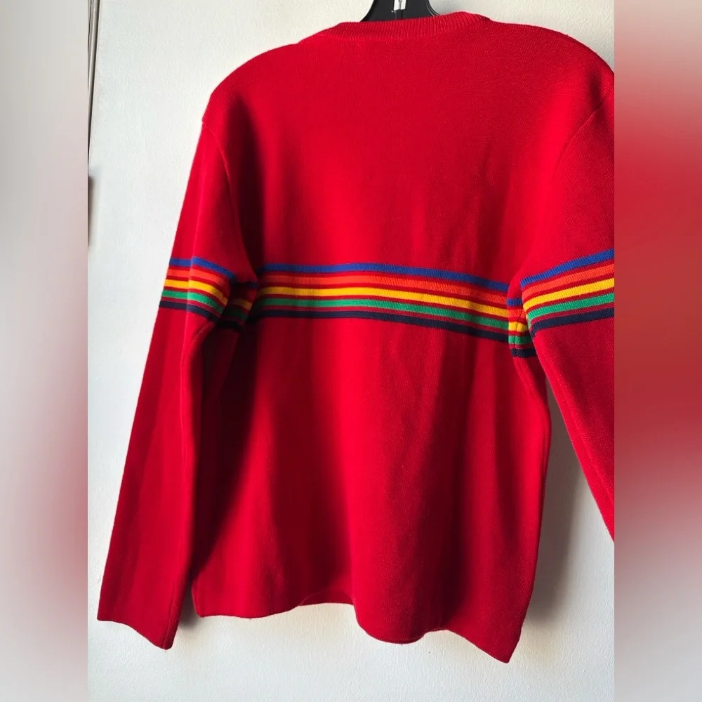 Vintage Herman’s Wool Red Sweater with Multicolor Stripes